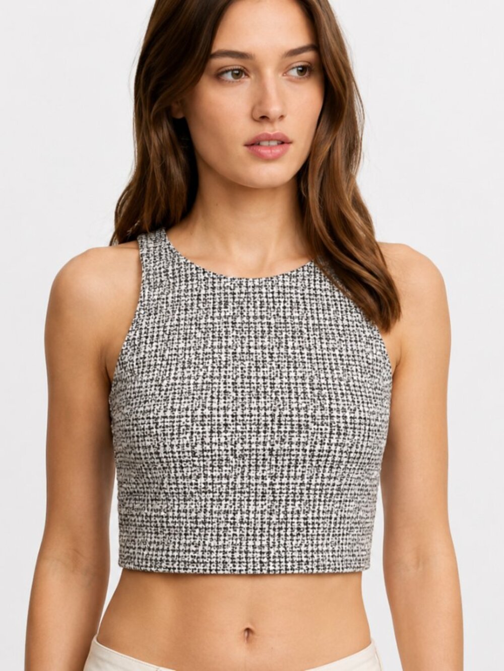 EXPRESS Cropped Tweed Sleeveless Top, Size L